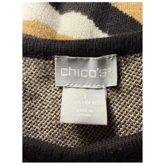 Chico's Asymmetrical Black & Tan Ripple Sweater‎ Size M - Picture 4 of 7